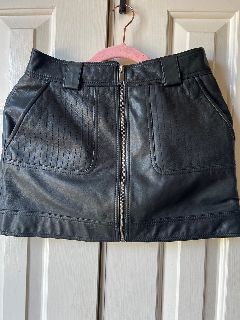 Topshop Black Faux Leather Zip-Front Mini Skirt